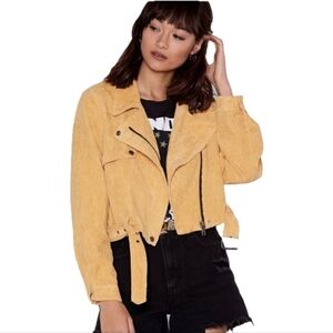 Kzell Paris Women's Camel Beige Corduroy Cropped Belted Jacket Size Medium‎